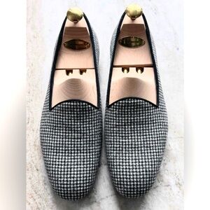 PHINEAS COLE HOUNDSTOOTH PLAID LOAFER SLIPPER $900 9.5 Stubbs Paul Stuart BLACK